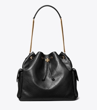 Tory Burch diseñador bolsos de hombro Bolso de hombro Charlie acolchado grande con cordón ajustable en Black frontal