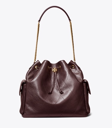 Tory Burch diseñador bolsos de hombro Bolso de hombro Charlie acolchado grande con cordón ajustable en Vintage Bordeaux frontal