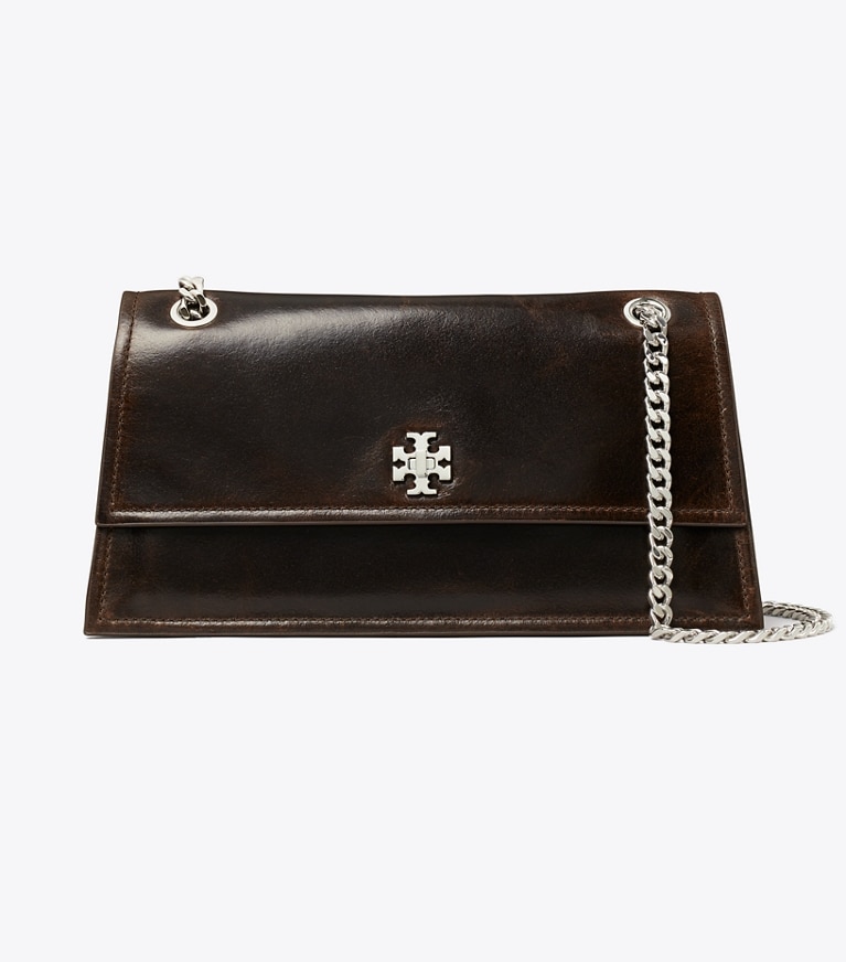 Tory Burch diseñador bolsos de hombro Bolso de hombro con broche giratorio y efecto desgastado Kira Turnlock en Dark Brown frente
