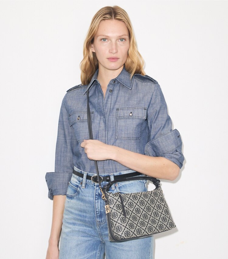 Tory Burch diseñador bolsos de hombro Bolso de hombro con monograma T Mellow en TORY NAVY accesorio en modelo
