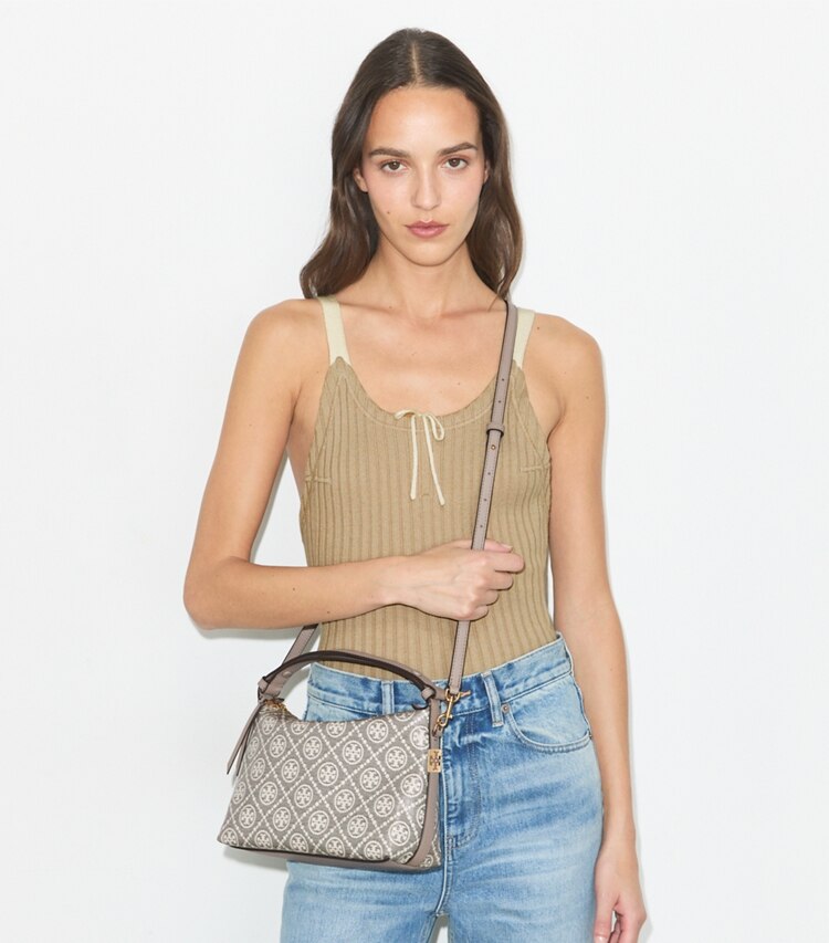 Tory Burch diseñador bolsos de hombro Bolso de hombro con monograma T Mellow en Charcoal accesorio en modelo