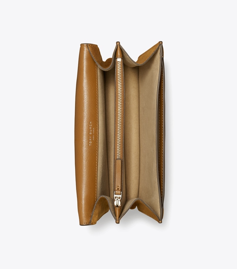 Tory Burch diseñador bolsos de hombro Bolso de hombro con monograma de T de ante en CHICORY BROWN desde arriba