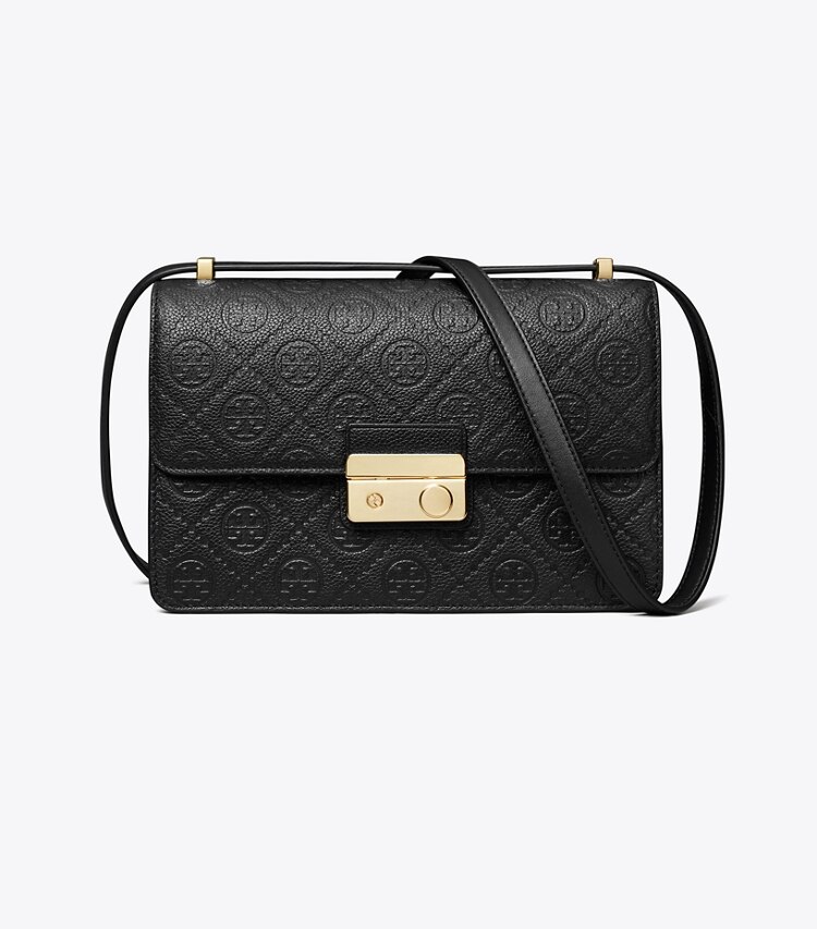 Tory Burch diseñador bolsos de hombro Bolso de hombro con monograma de T de piel granulada en Black frontal