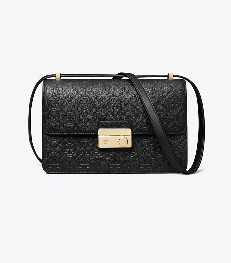 Tory Burch diseñador bolsos de hombro Bolso de hombro con monograma de T de piel granulada en Black frontal