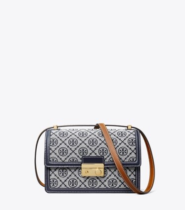 Tory Burch diseñador bolsos de hombro Bolso de hombro con monograma de T en Tory Navy frontal