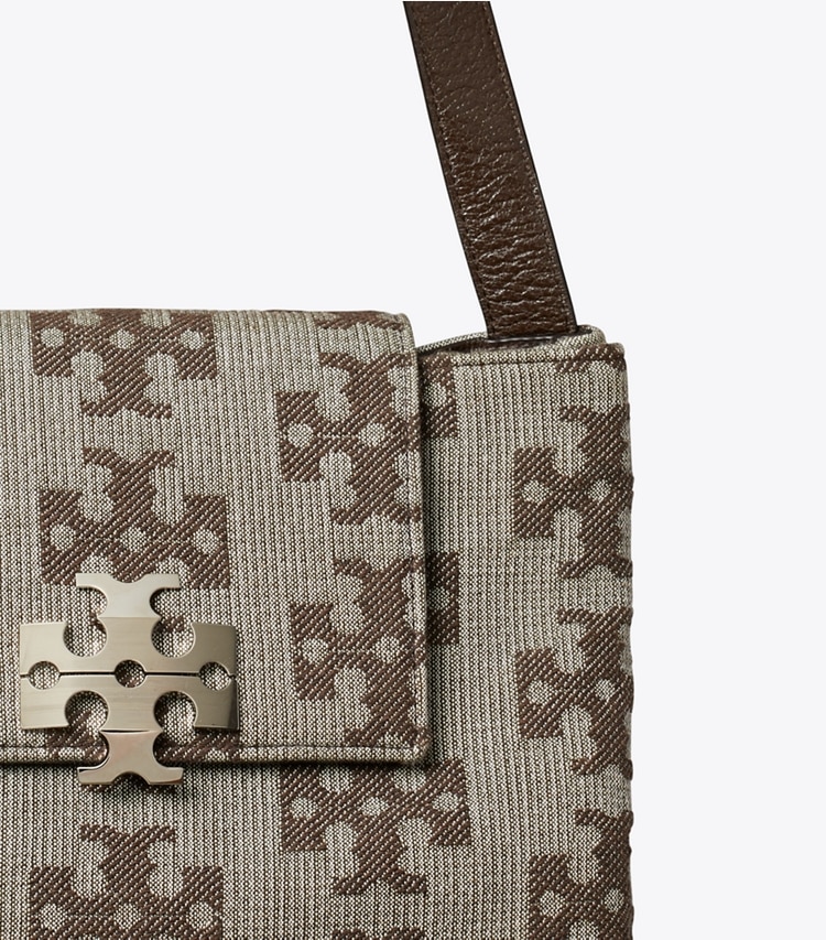 Tory Burch diseñador bolsos de hombro Bolso de hombro con monograma en forma de T Charlie Runway en Chocolate Brown detalle