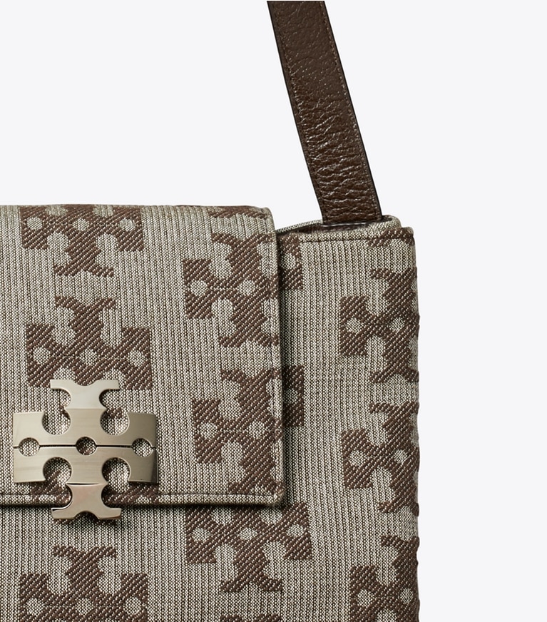Tory Burch diseñador bolsos de hombro Bolso de hombro con monograma en forma de T Charlie Runway en Chocolate Brown detalle