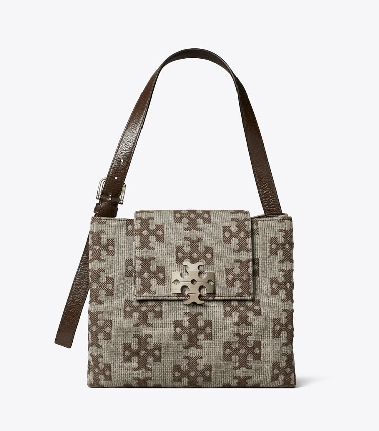 Tory Burch diseñador bolsos de hombro Bolso de hombro con monograma en forma de T Charlie Runway en Chocolate Brown frente