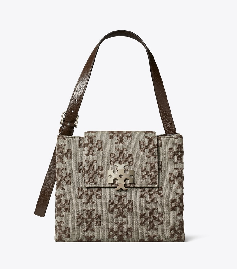 Tory Burch diseñador bolsos de hombro Bolso de hombro con monograma en forma de T Charlie Runway en Chocolate Brown frente