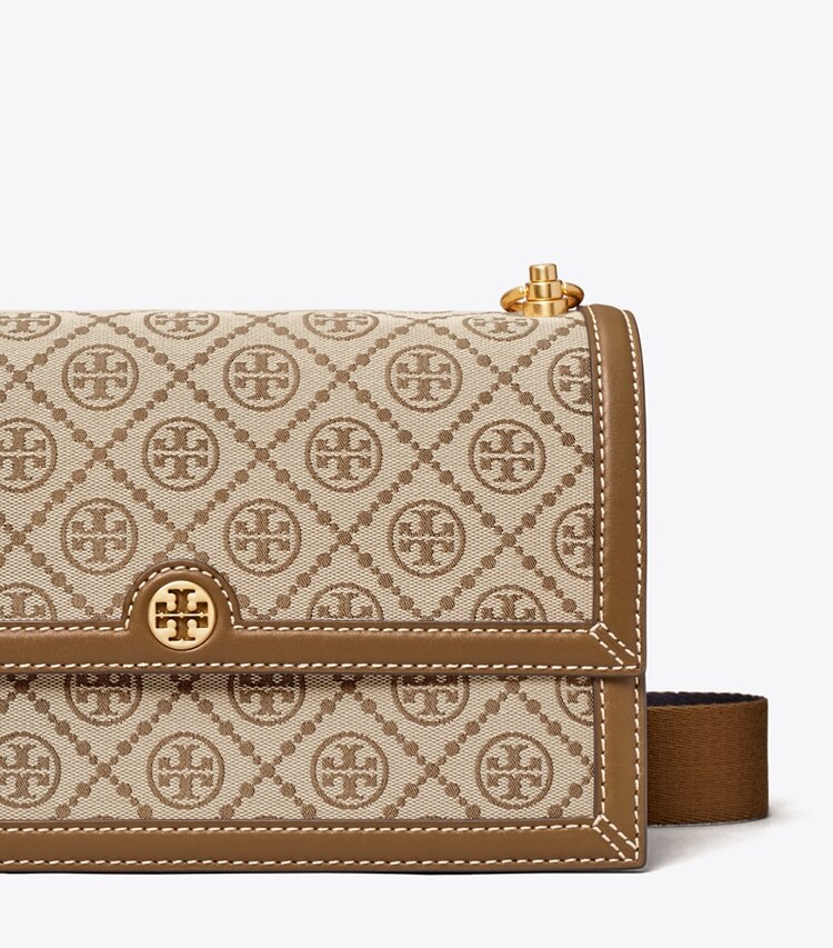 Tory Burch diseñador bolsos de hombro Bolso de hombro con monograma T en Hazelnut detalle
