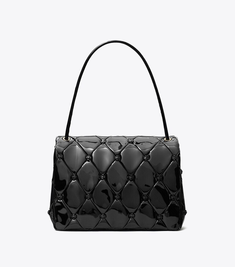 Tory Burch diseñador bolsos de hombro Bolso de hombro de charol Bunny Knot Runway en Black volver
