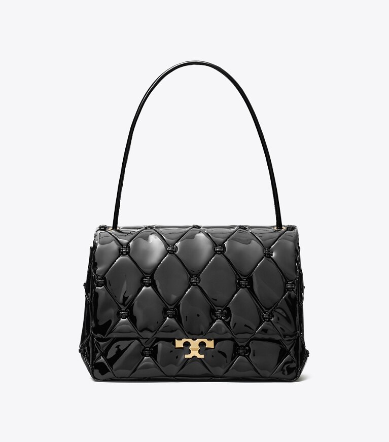 Tory Burch diseñador bolsos de hombro Bolso de hombro de charol Bunny Knot Runway en Black frente