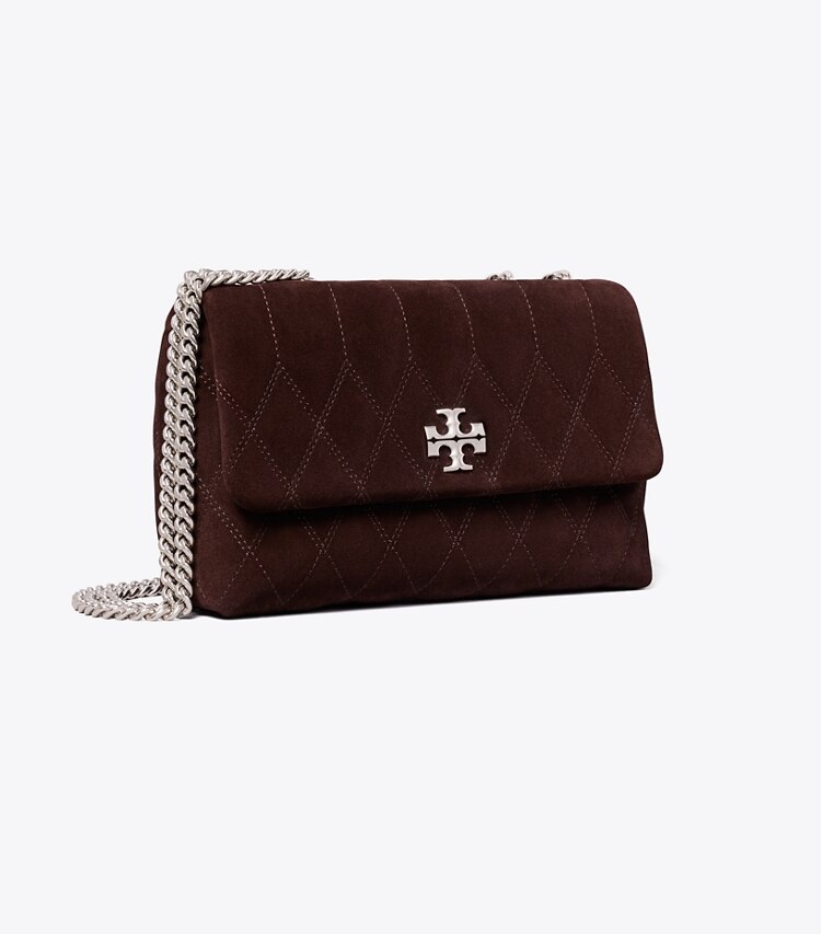 Tory Burch diseñador bolsos de hombro Bolso de hombro de gamuza acolchado pequeño Kira en Licorice ángulo