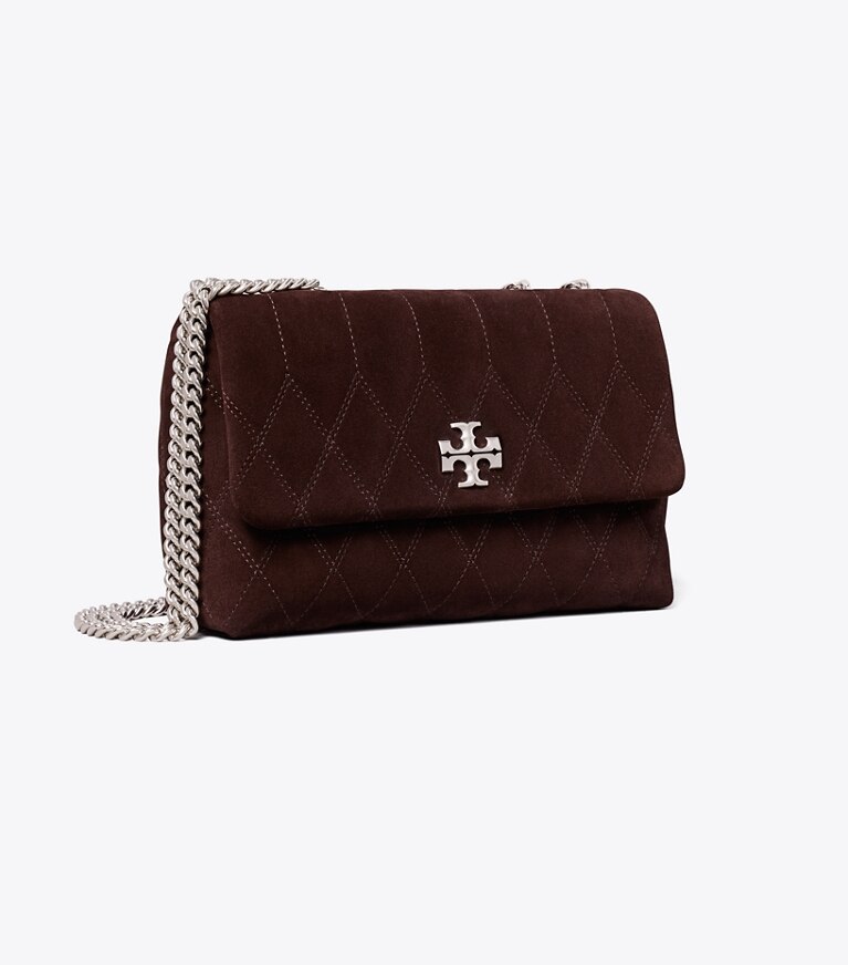 Tory Burch diseñador bolsos de hombro Bolso de hombro de gamuza acolchado pequeño Kira en Licorice ángulo