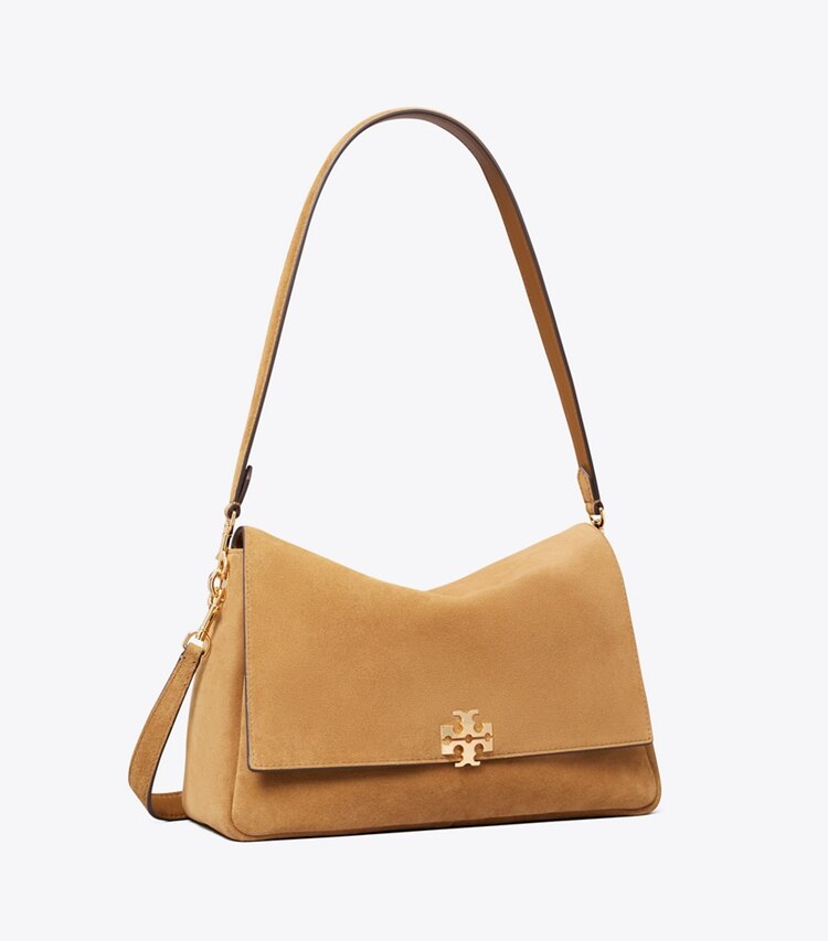Tory Burch diseñador bolsos de hombro Bolso de hombro de gamuza Charlie en Toffee ángulo