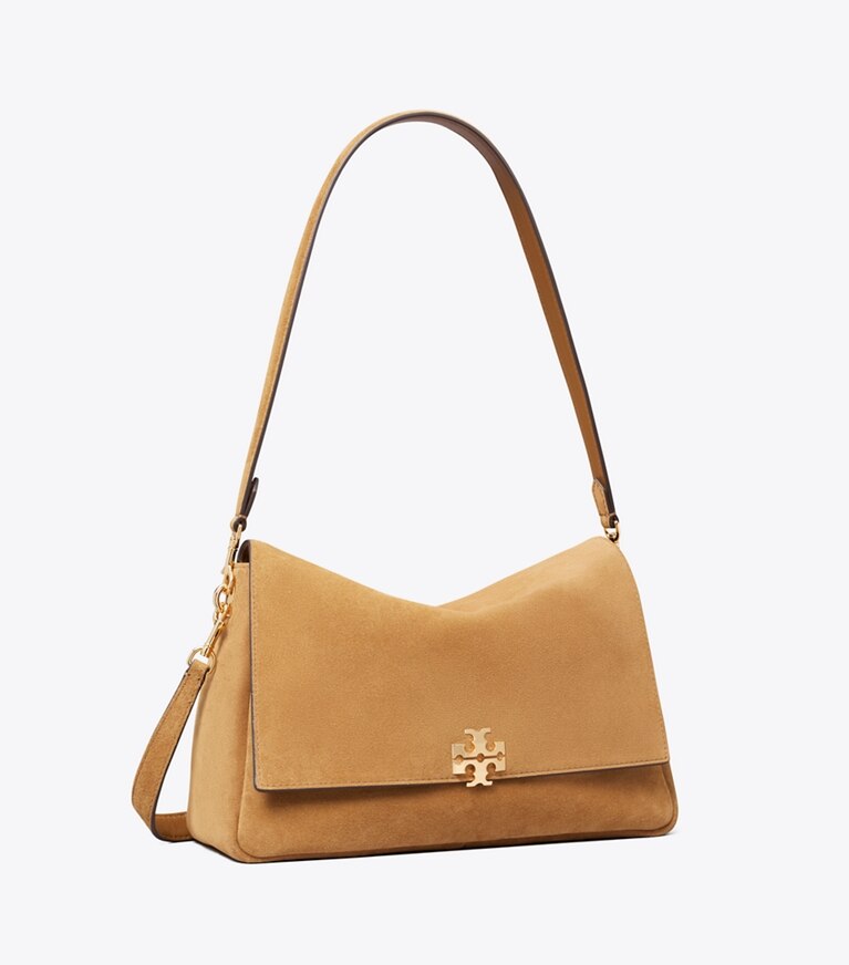 Tory Burch diseñador bolsos de hombro Bolso de hombro de gamuza Charlie en Toffee ángulo