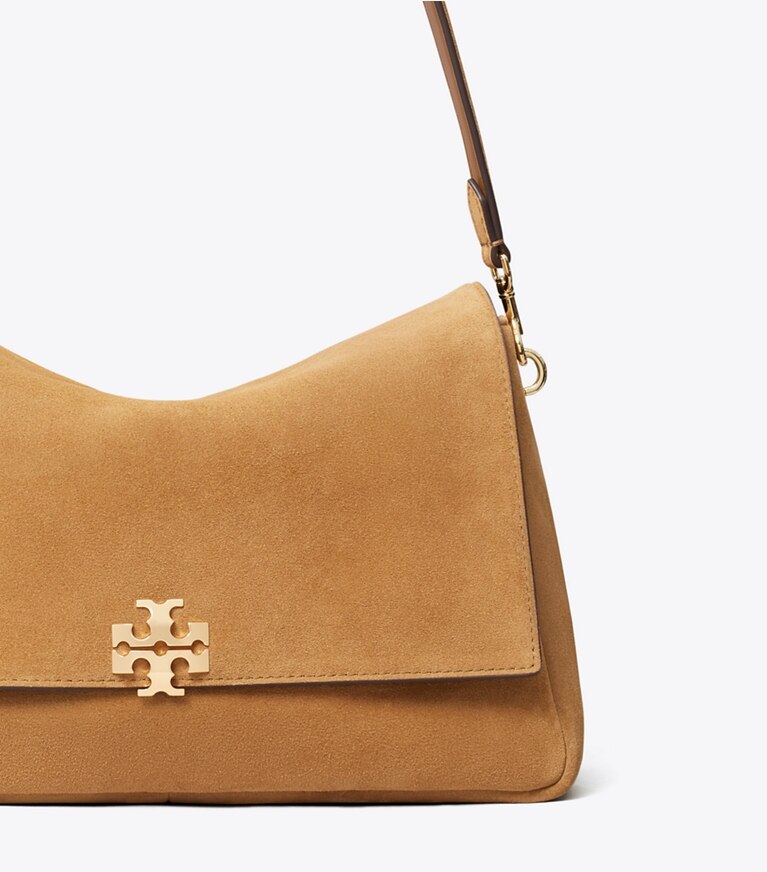 Tory Burch diseñador bolsos de hombro Bolso de hombro de gamuza Charlie en Toffee detalle