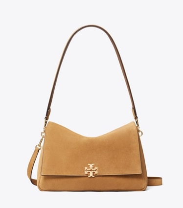 Tory Burch diseñador bolsos de hombro Bolso de hombro de gamuza Charlie en Toffee frente