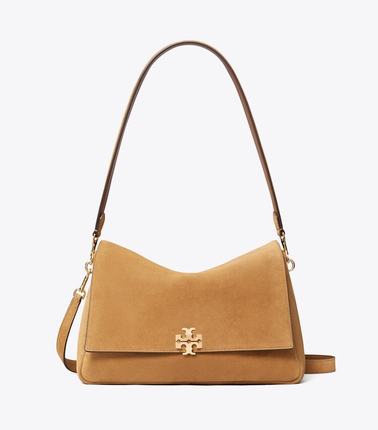Tory Burch diseñador bolsos de hombro Bolso de hombro de gamuza Charlie en Toffee frente