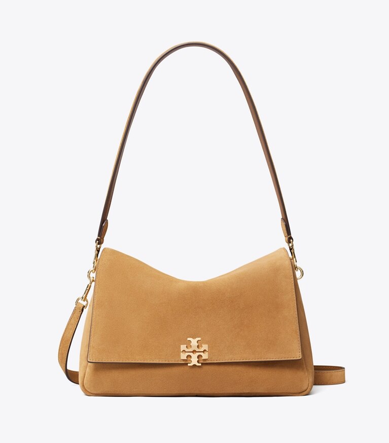 Tory Burch diseñador bolsos de hombro Bolso de hombro de gamuza Charlie en Toffee frente