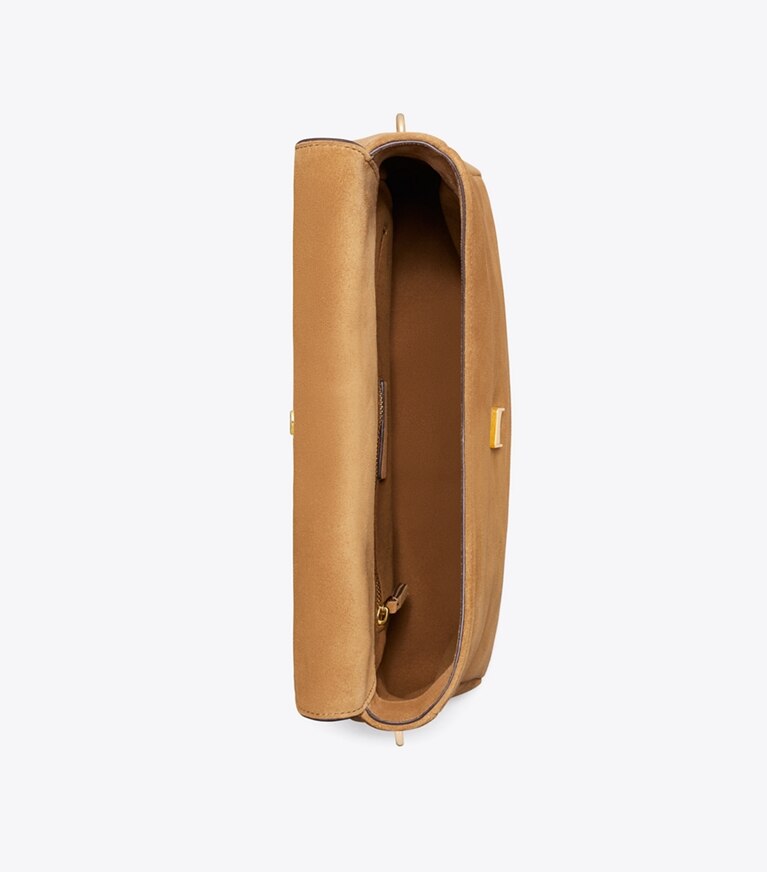 Tory Burch diseñador bolsos de hombro Bolso de hombro de gamuza Charlie en Toffee vista superior