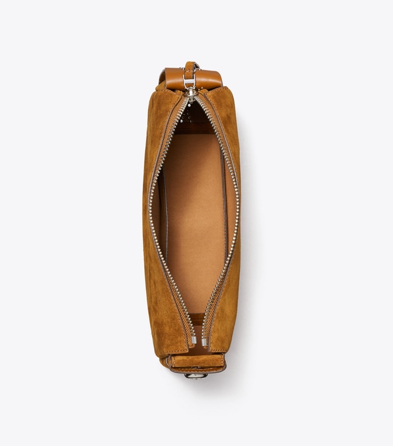 Tory Burch diseñador bolsos de hombro Bolso de hombro de gamuza con tachuelas Romy en Caramel vista superior