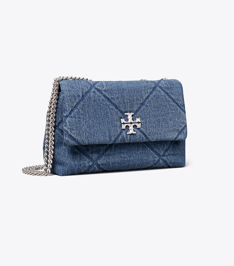 Tory Burch diseñador bolsos de hombro Bolso de hombro de mezclilla pequeño acolchado en forma de rombos Kira en Blue ángulo