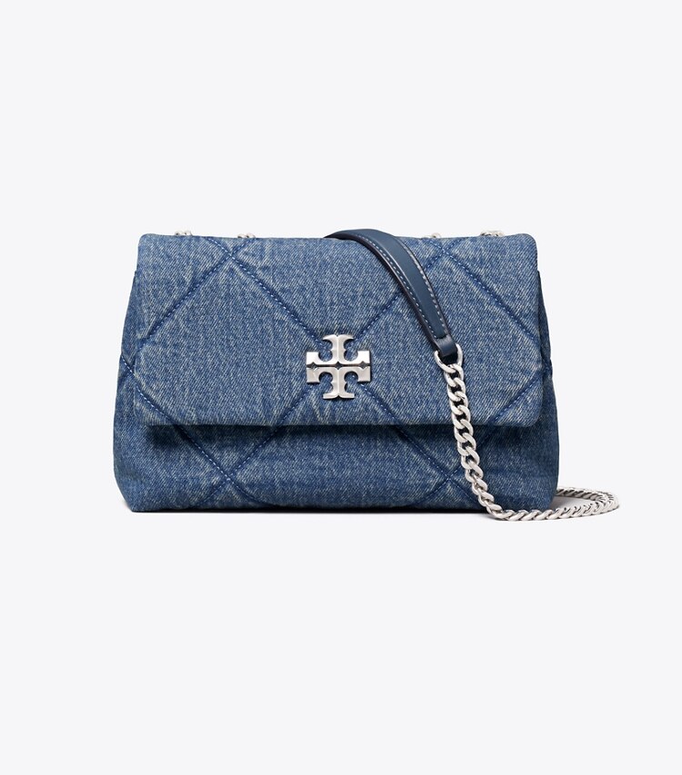 Tory Burch diseñador bolsos de hombro Bolso de hombro de mezclilla pequeño acolchado en forma de rombos Kira en Blue frente