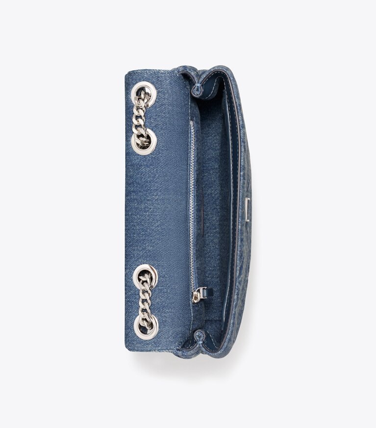 Tory Burch diseñador bolsos de hombro Bolso de hombro de mezclilla pequeño acolchado en forma de rombos Kira en Blue vista superior
