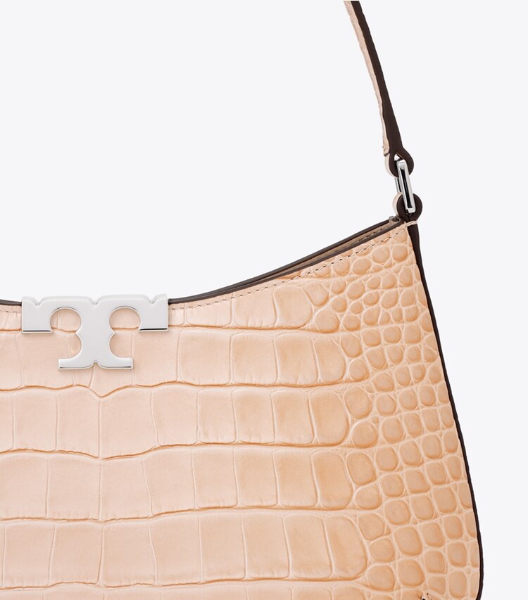Tory Burch diseñador bolsos de hombro Bolso de hombro delgado Eleanor con grabado de cocodrilo en Pale Blush detalle