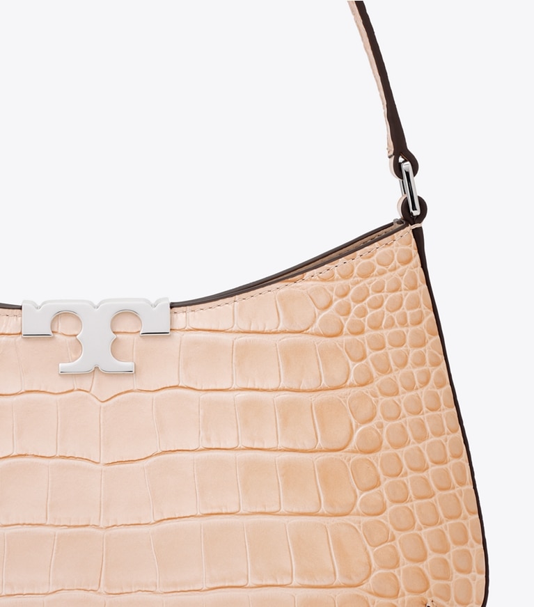 Tory Burch diseñador bolsos de hombro Bolso de hombro delgado Eleanor con grabado de cocodrilo en Pale Blush detalle