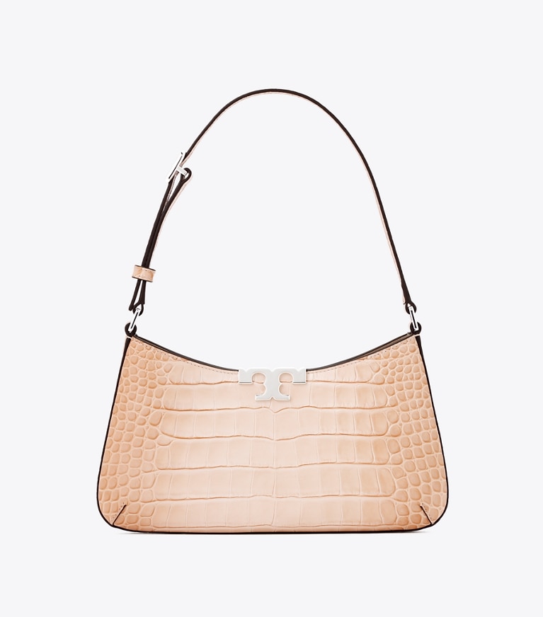 Tory Burch diseñador bolsos de hombro Bolso de hombro delgado Eleanor con grabado de cocodrilo en Pale Blush frente