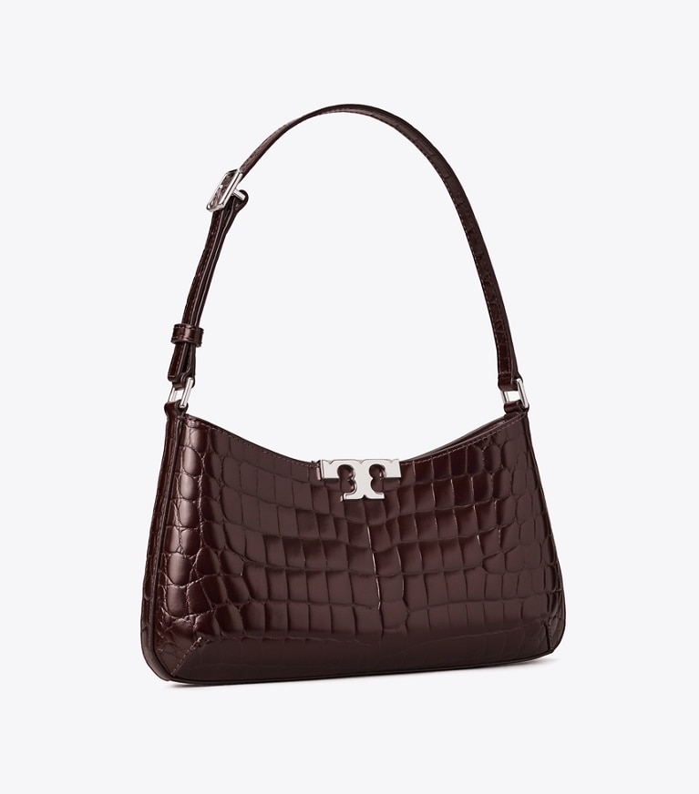 Tory Burch diseñador bolsos de hombro Bolso de hombro delgado Eleanor con piel grabada en relieve con efecto de cocodrilo en Deep Burgundy ángulo
