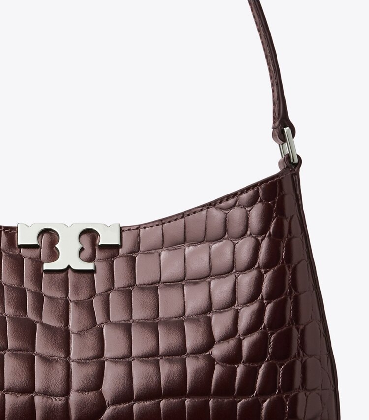 Tory Burch diseñador bolsos de hombro Bolso de hombro delgado Eleanor con piel grabada en relieve con efecto de cocodrilo en Deep Burgundy detalle