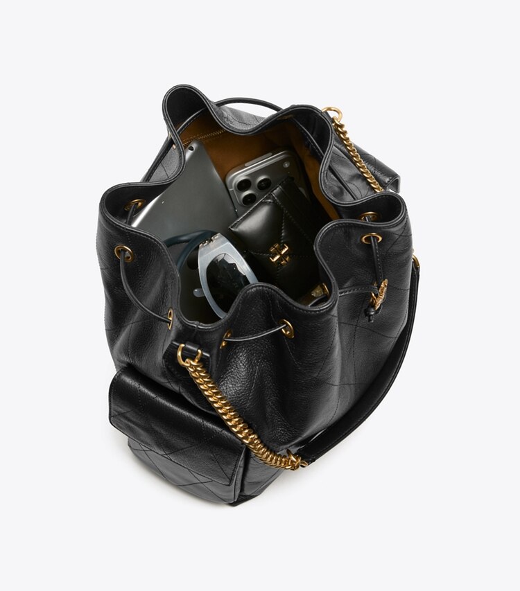 Tory Burch diseñador bolsos de hombro Bolso de hombro grande acolchado con cordón ajustable Charlie en Black adicional