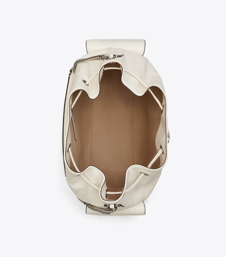Tory Burch diseñador bolsos de hombro Bolso de hombro grande acolchado con cordón ajustable Charlie en Light Cream vista superior