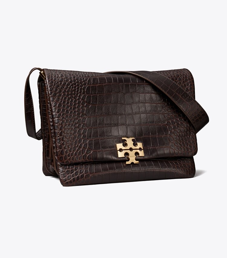 Tory Burch diseñador bolsos de hombro Bolso de hombro grande Charlie Runway con relieve de cocodrilo en Dark Brown ángulo
