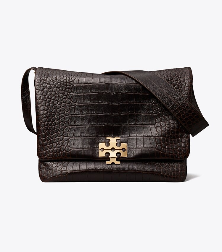 Tory Burch diseñador bolsos de hombro Bolso de hombro grande Charlie Runway con relieve de cocodrilo en Dark Brown frente