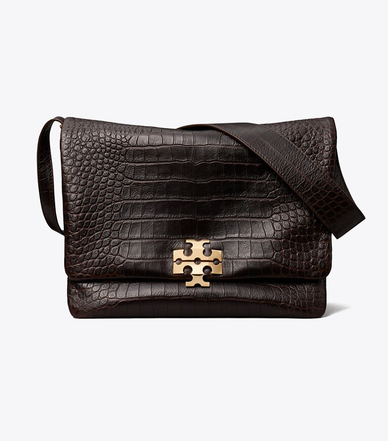 Tory Burch diseñador bolsos de hombro Bolso de hombro grande Charlie Runway con relieve de cocodrilo en Dark Brown frente