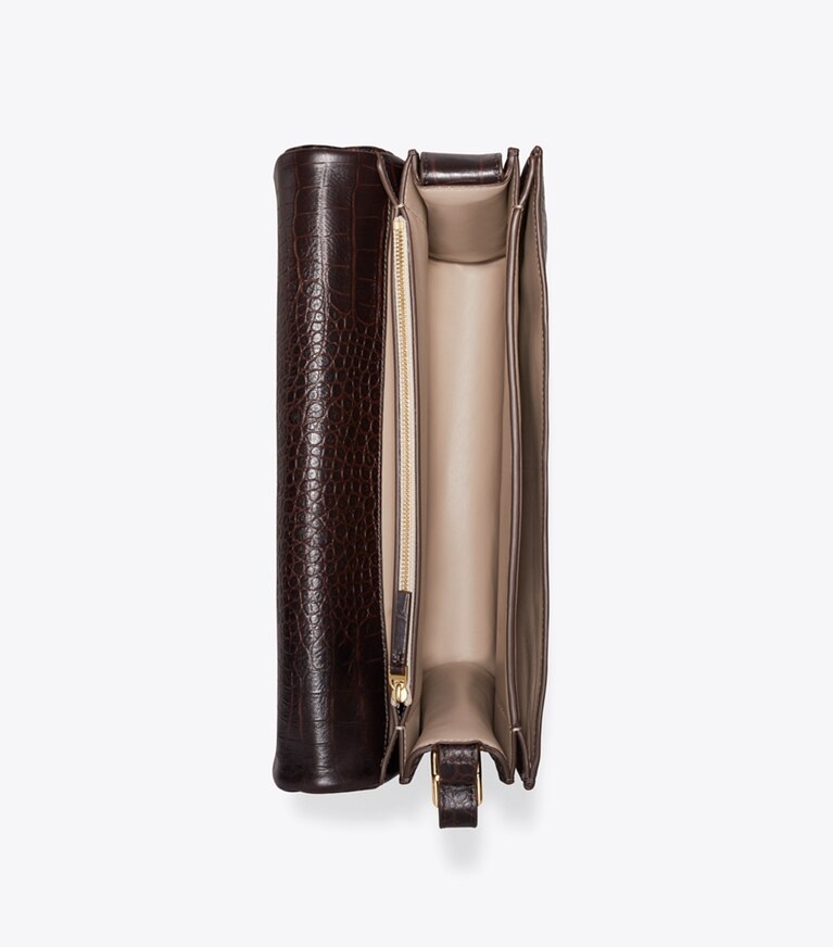 Tory Burch diseñador bolsos de hombro Bolso de hombro grande Charlie Runway con relieve de cocodrilo en Dark Brown vista superior