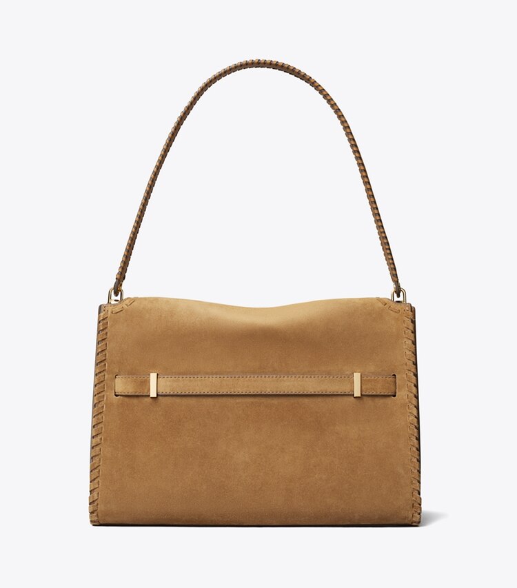 Tory Burch diseñador bolsos de hombro Bolso de hombro grande de gamuza Lee Radziwill en WILD TABACCO volver