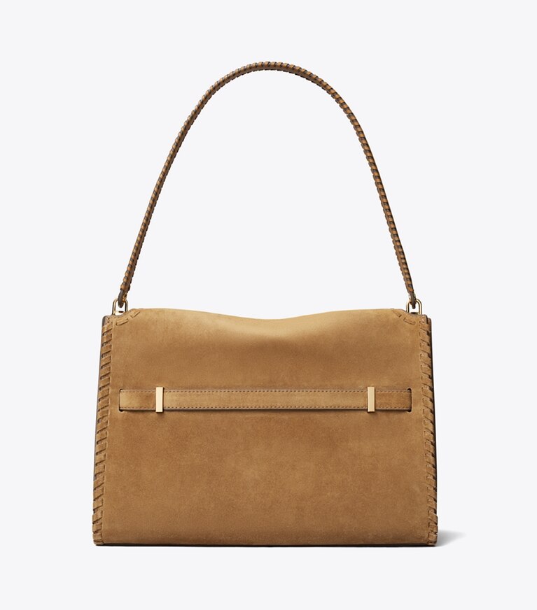 Tory Burch diseñador bolsos de hombro Bolso de hombro grande de gamuza Lee Radziwill en WILD TABACCO volver