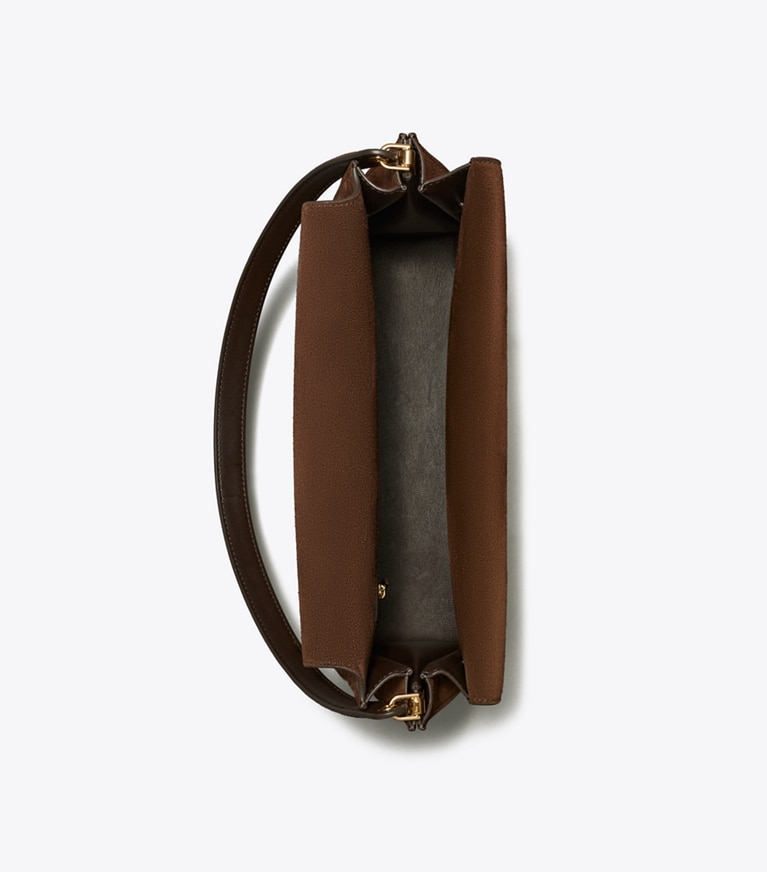 Tory Burch diseñador bolsos de hombro Bolso de hombro grande Lee Radziwill de ante en Dark Cocoa desde arriba