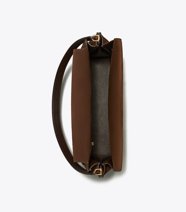 Tory Burch diseñador bolsos de hombro Bolso de hombro grande Lee Radziwill de gamuza en Dark Cocoa vista superior