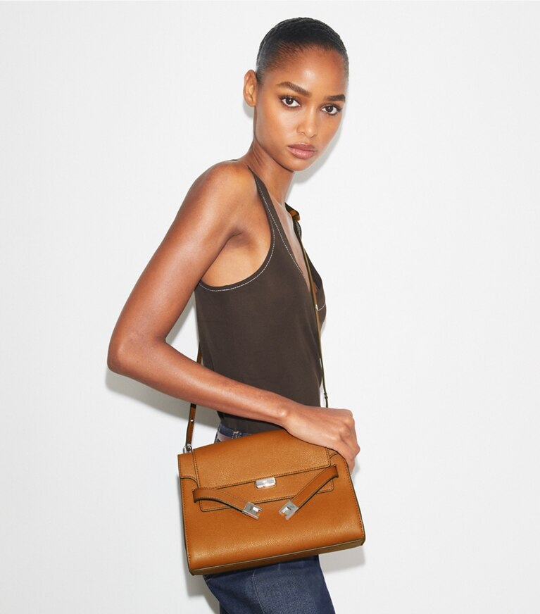 Tory Burch diseñador bolsos de hombro Bolso de hombro graneado Lee Radziwill en BOURBON adicional en modelo