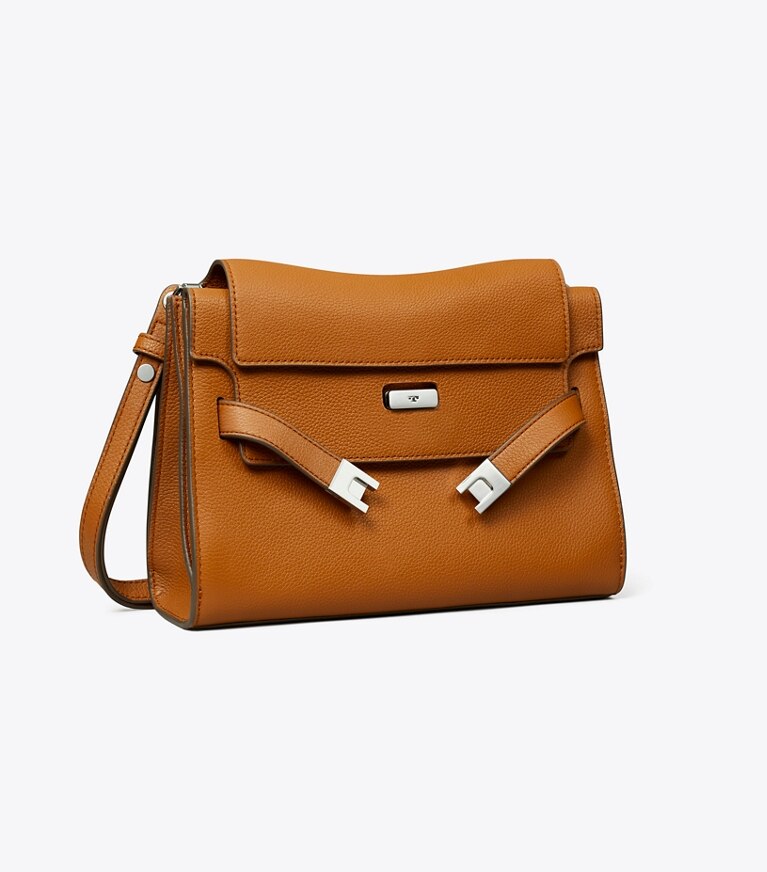 Tory Burch diseñador bolsos de hombro Bolso de hombro graneado Lee Radziwill en BOURBON ángulo