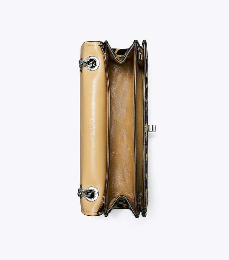 Tory Burch diseñador bolsos de hombro Bolso de hombro Kira con broche giratorio de pelo de ternera en Trench / Black vista superior