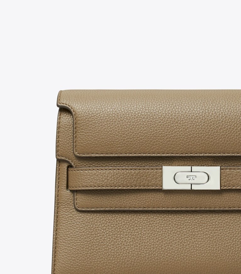 Tory Burch diseñador bolsos de hombro Bolso de hombro Lee Radziwill de piel granulada en Wild Mushroom detalle