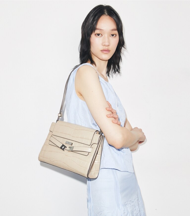 Tory Burch diseñador bolsos de hombro Bolso de hombro Lee Radziwill grabado en Light Hickory accesorio en el modelo