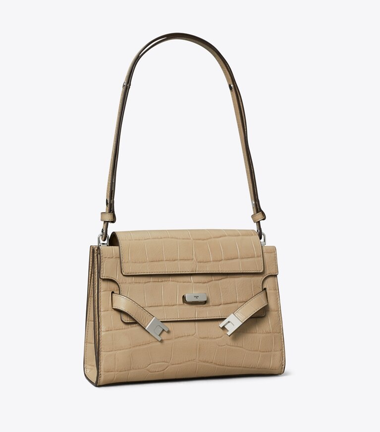 Tory Burch diseñador bolsos de hombro Bolso de hombro Lee Radziwill grabado en Light Hickory ángulo